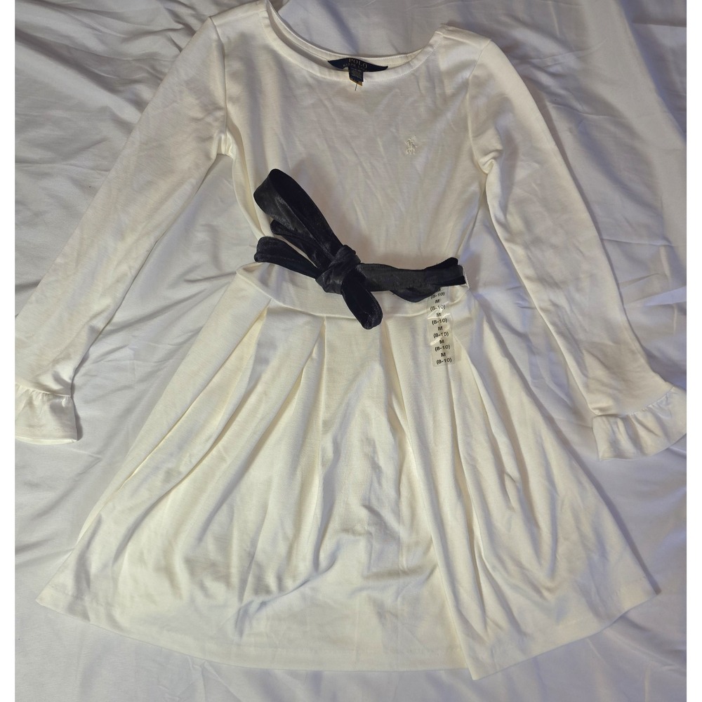 Polo Ralph Lauren White Pleated Ponte Fleece Dress Youth Size M (8-10) NWOT